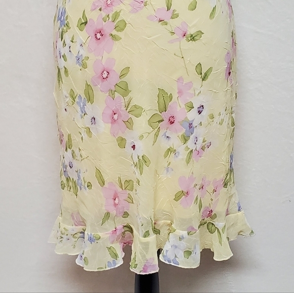 Vintage City Triangles Yellow Pink Floral Ruffle Flutter Sleeve Chiffon Dress M - Picture 6 of 14